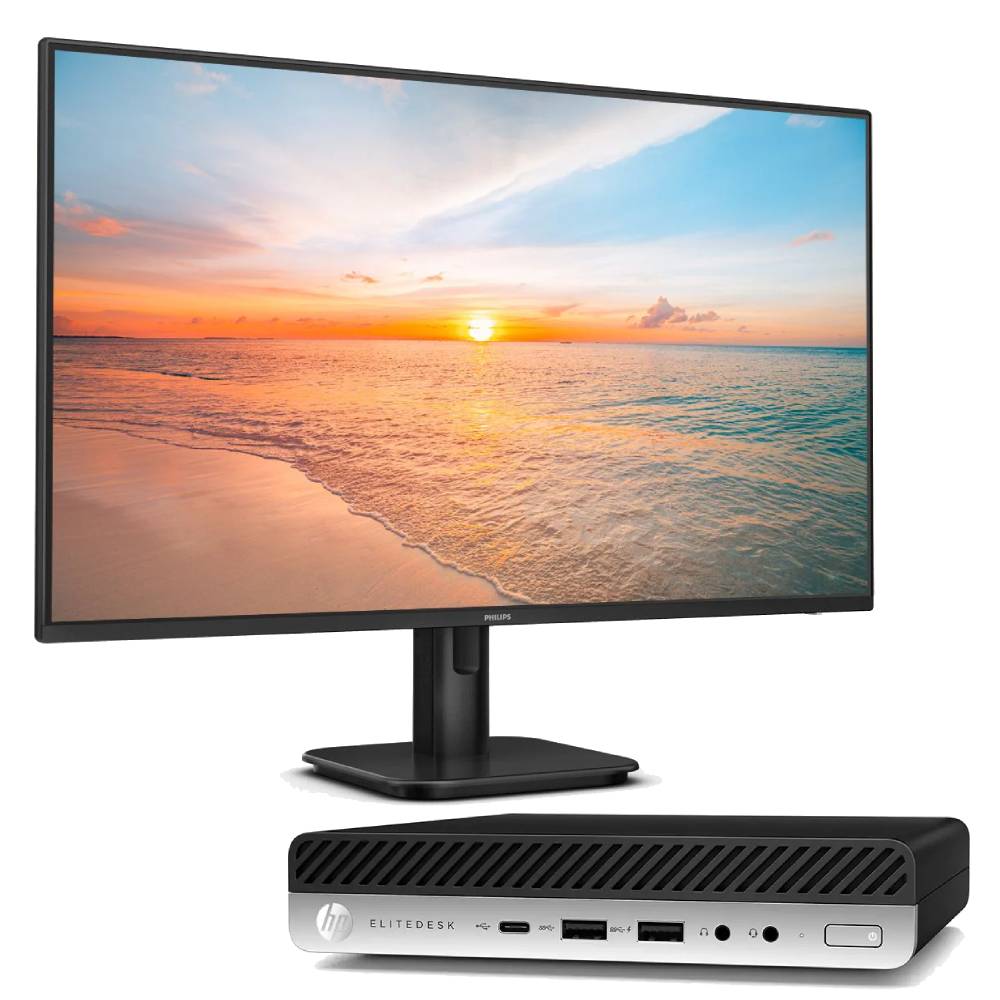 Bundle Postazione Completa | HP 800 G5 Mini i5 + Monitor Philips 27" FHD Multimediale Nuovo FreeDOS
