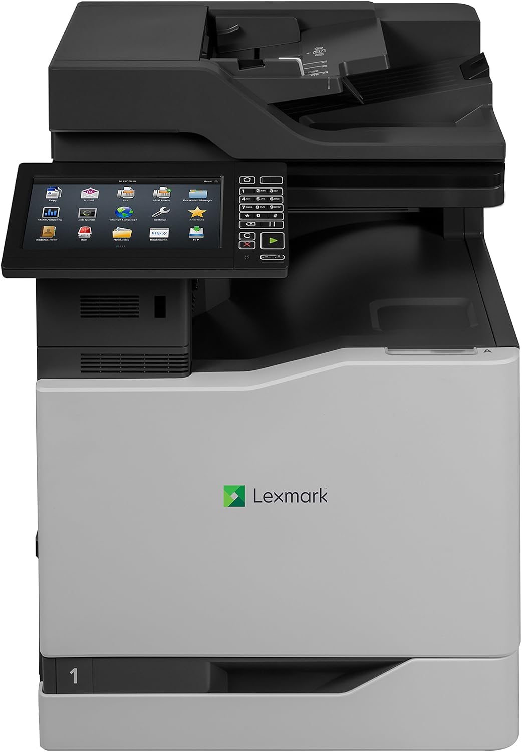 Stampante multifunzione Lexmark CX825de ricondizionata con display touchscreen e alimentatore automatico, ideale per uffici professionali