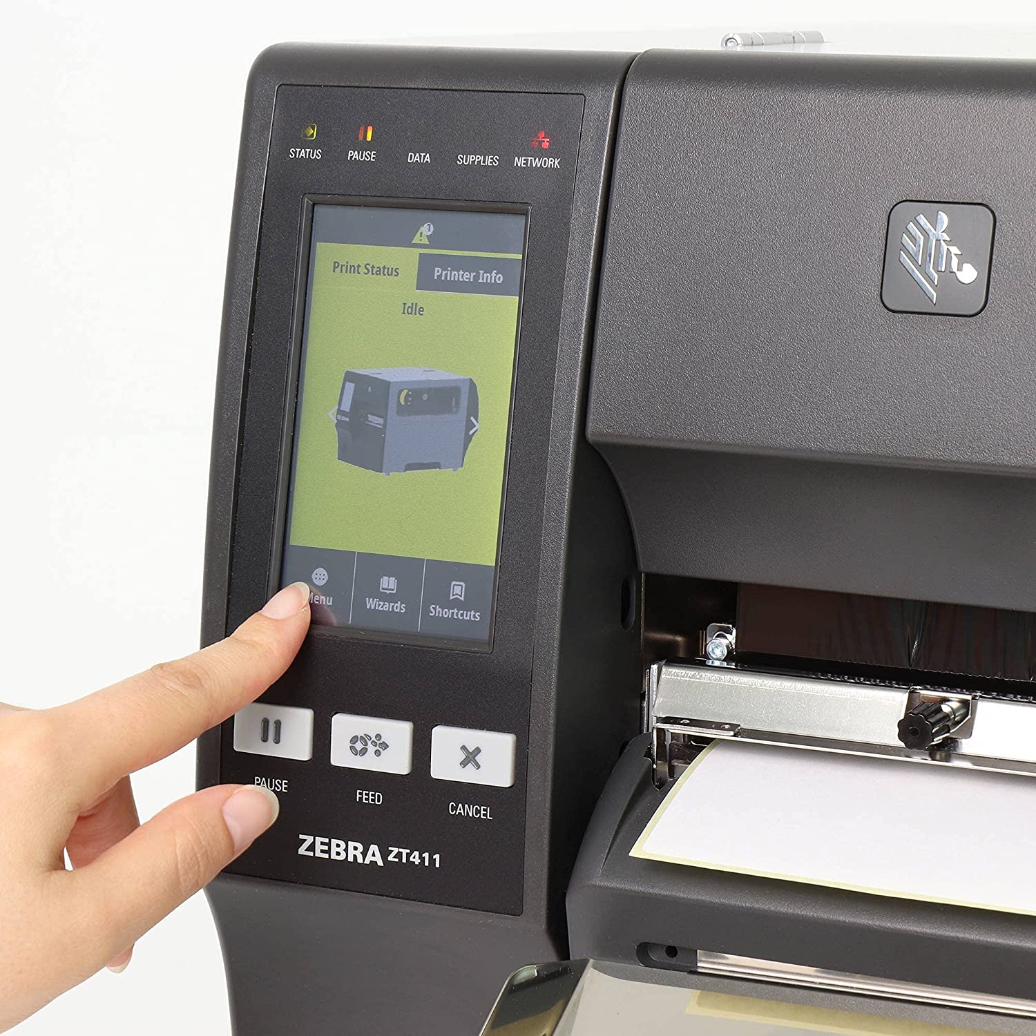 Zebra ZT411 Thermo-Etikettendrucker druckt RFID-Tags aus Metall mit 14 ips/356 mm pro Sekunde, 203 dpi/8 Punkten pro mm, Ethernet und Bluetooth