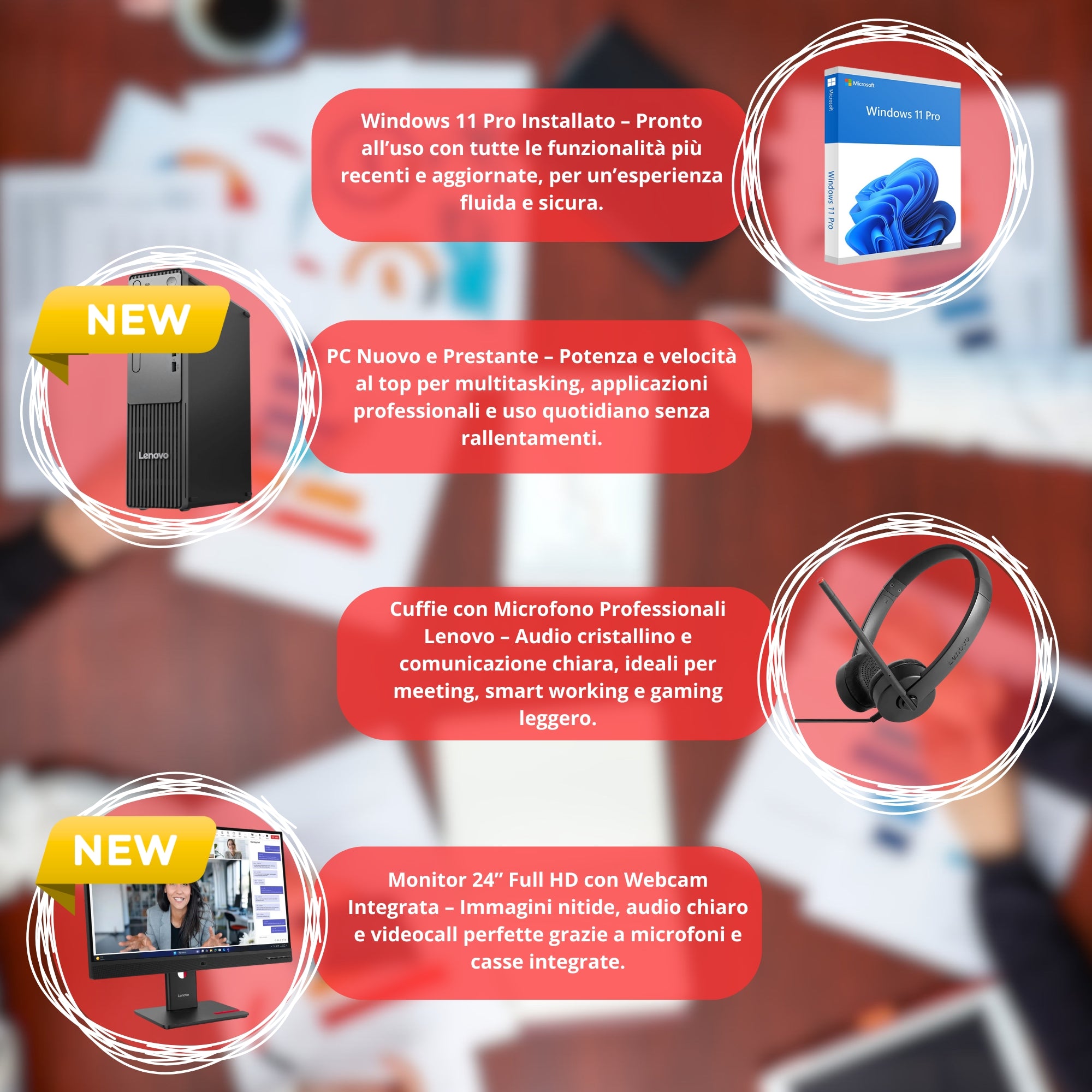 Bundle Lenovo Neo 30s Gen 5 SFF | Intel Core i5-13420H | Ram 16GB | SSD 512GB Monitor ThinkVision 24" VoIP Windows 11 Pro - NUOVO