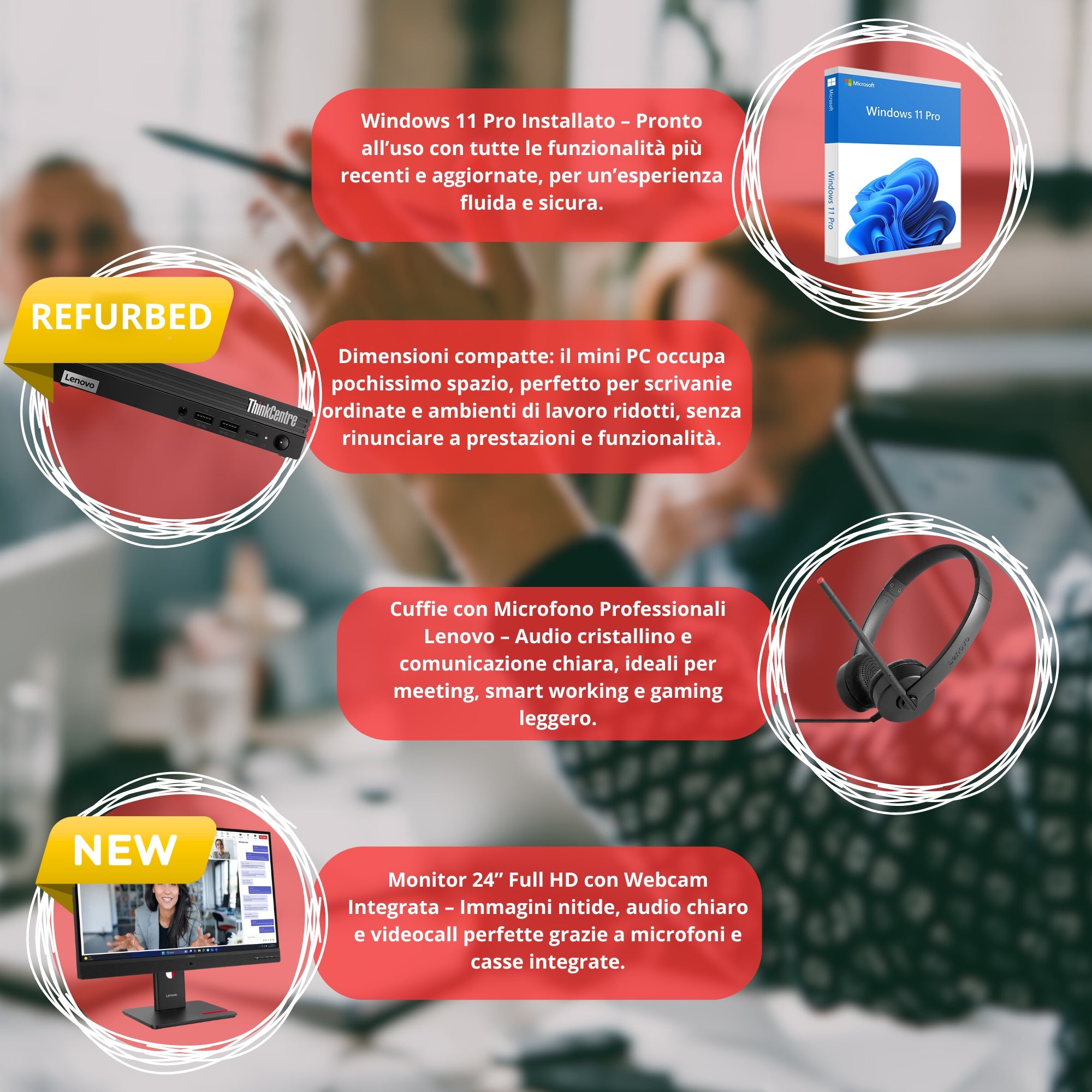 Bundle Lenovo ThinkCentre M80q Mini PC | Intel Core i5-10500T | 16GB RAM | 512GB SSD + Monitor 24" ThinkVision T24v Windows 11