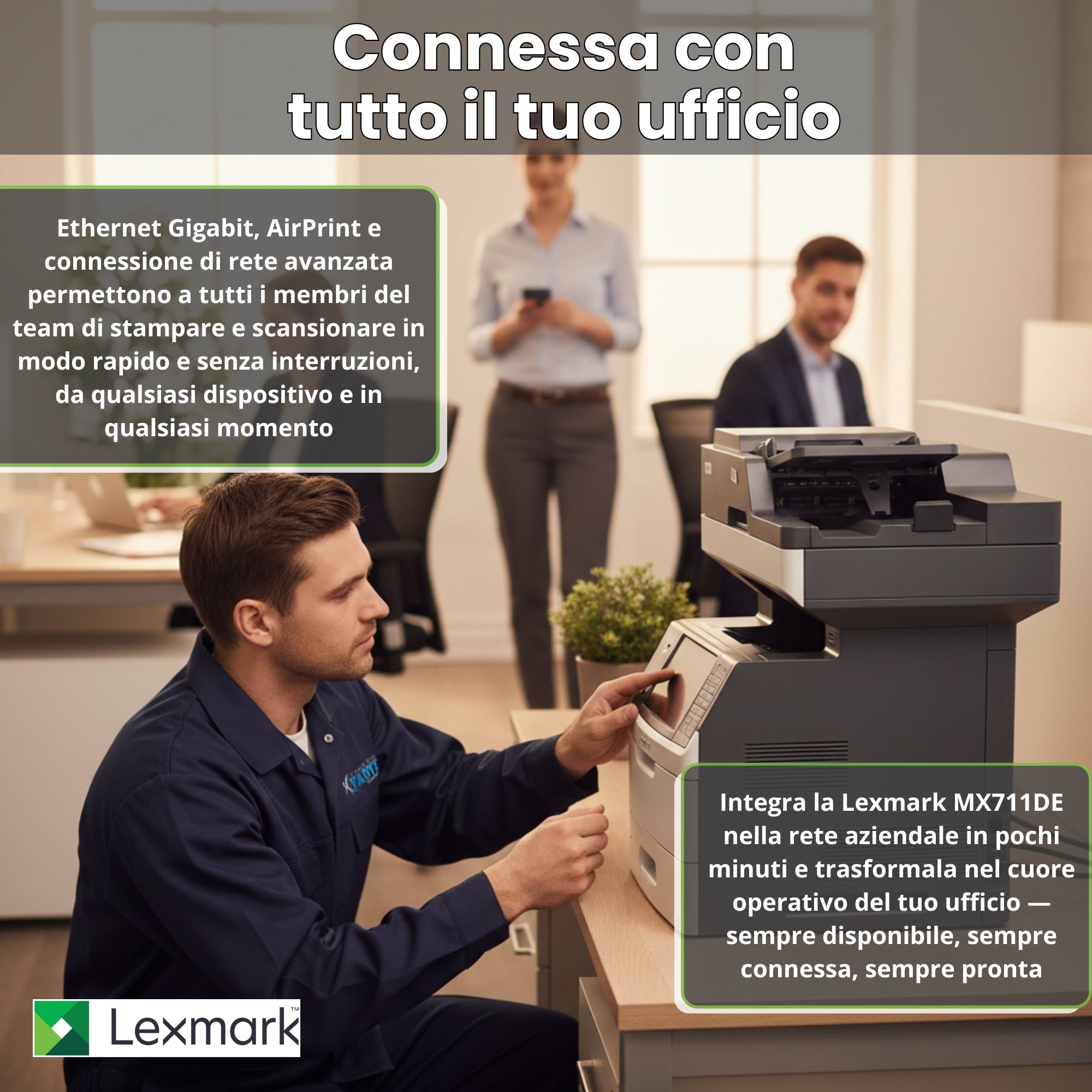 Lexmark MX711DE | Multifunzione Laser B/N, 66 ppm, Duplex Fronte/Retro automatico, Rete
