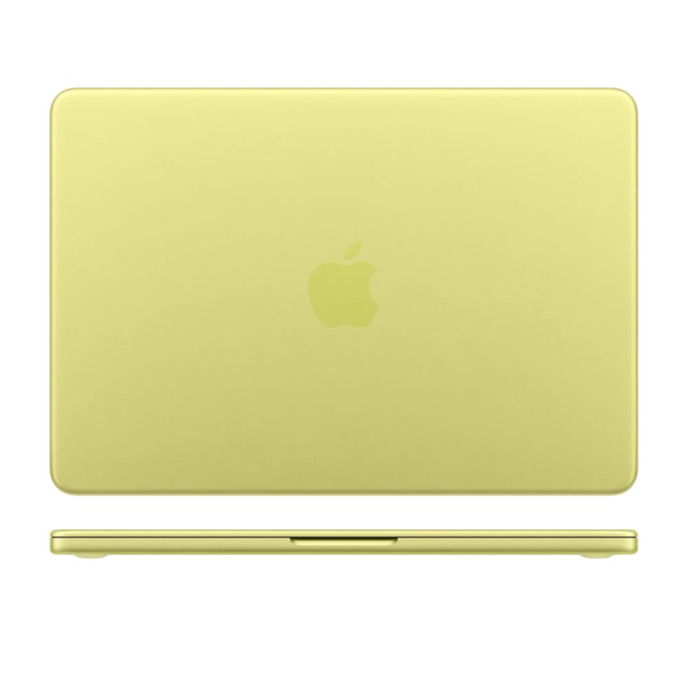 Apple MacBook Neo 13" Giallo agrume nuovo, vista dall'alto del coperchio con logo Apple e profilo laterale sottile