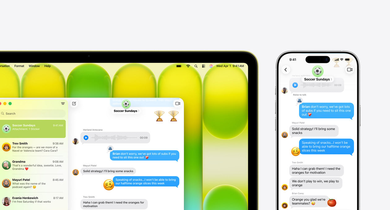 MacBook Neo 13" e iPhone con l'app Messaggi sincronizzata tra i due dispositivi Apple