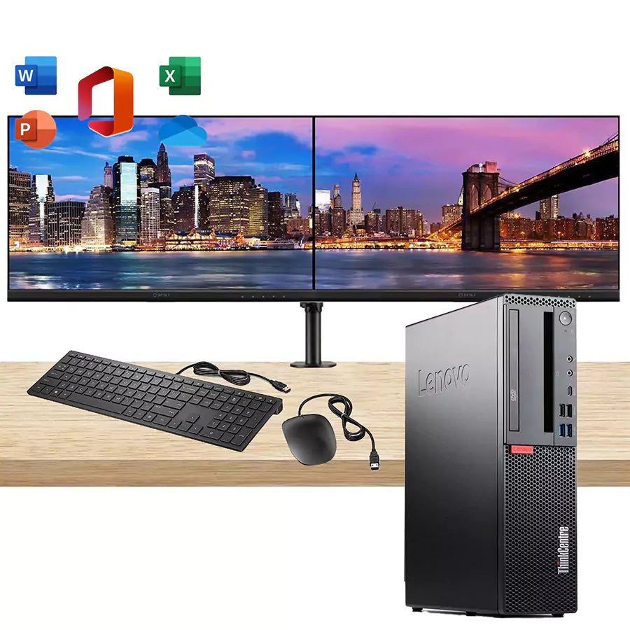 Lenovo ThinkCentre M920s generalüberholtes SFF-Paket | Intel Core i5-8500 | Windows 11 Pro Microsoft Office 2021 2x Monitor Lenovo ThinkVision T24i-10 IPS 24″ Full HD Maus- und Tastatur-Kit – Effizienz und Leistung