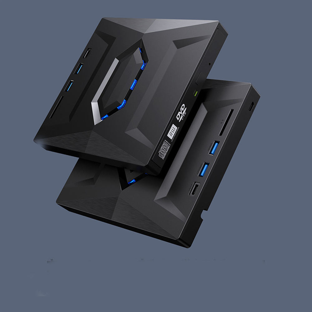Black external DVD drive with USB ports, featured on Messoanuovo.it, modern design
