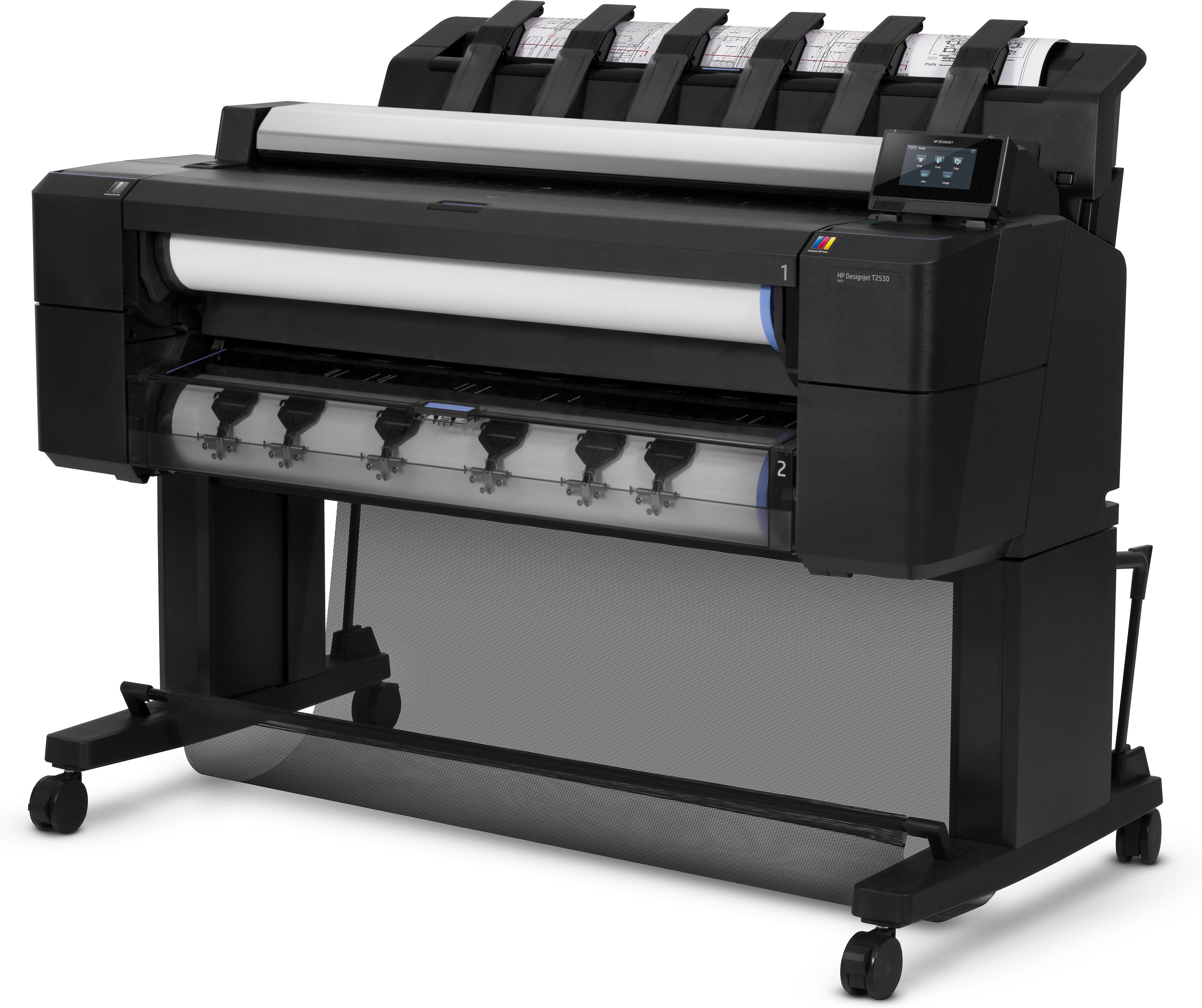 Plotter HP DesignJet T2530 multifunzione ricondizionato, ideale per stampe di grande formato con design compatto e funzionalità avanzate.