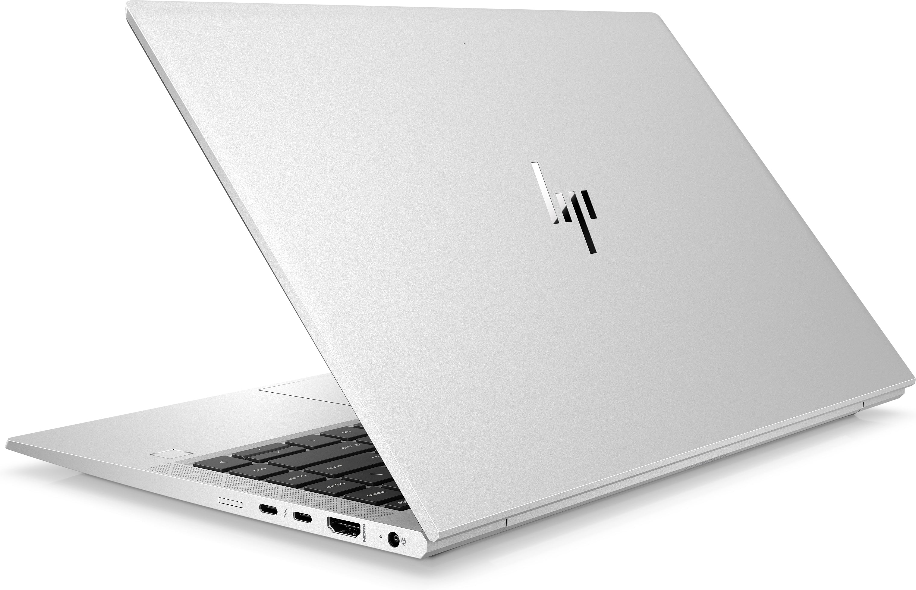 HP EliteBook 840 G8 Ricondizionato - vista posteriore tre quarti con logo HP e porte USB-C