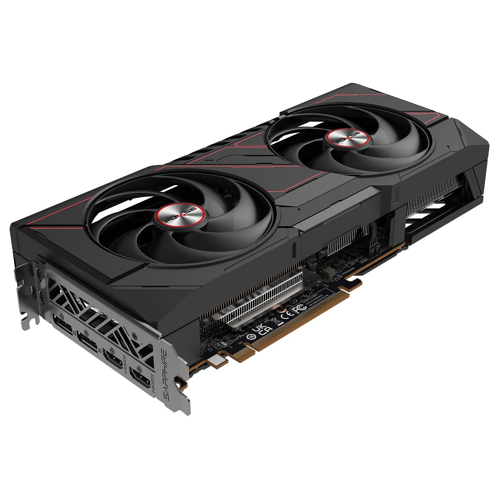 Dettaglio porte video della scheda grafica RX 9070 Sapphire Pulse, compatibile con PC Gaming Efesto Nuovo.