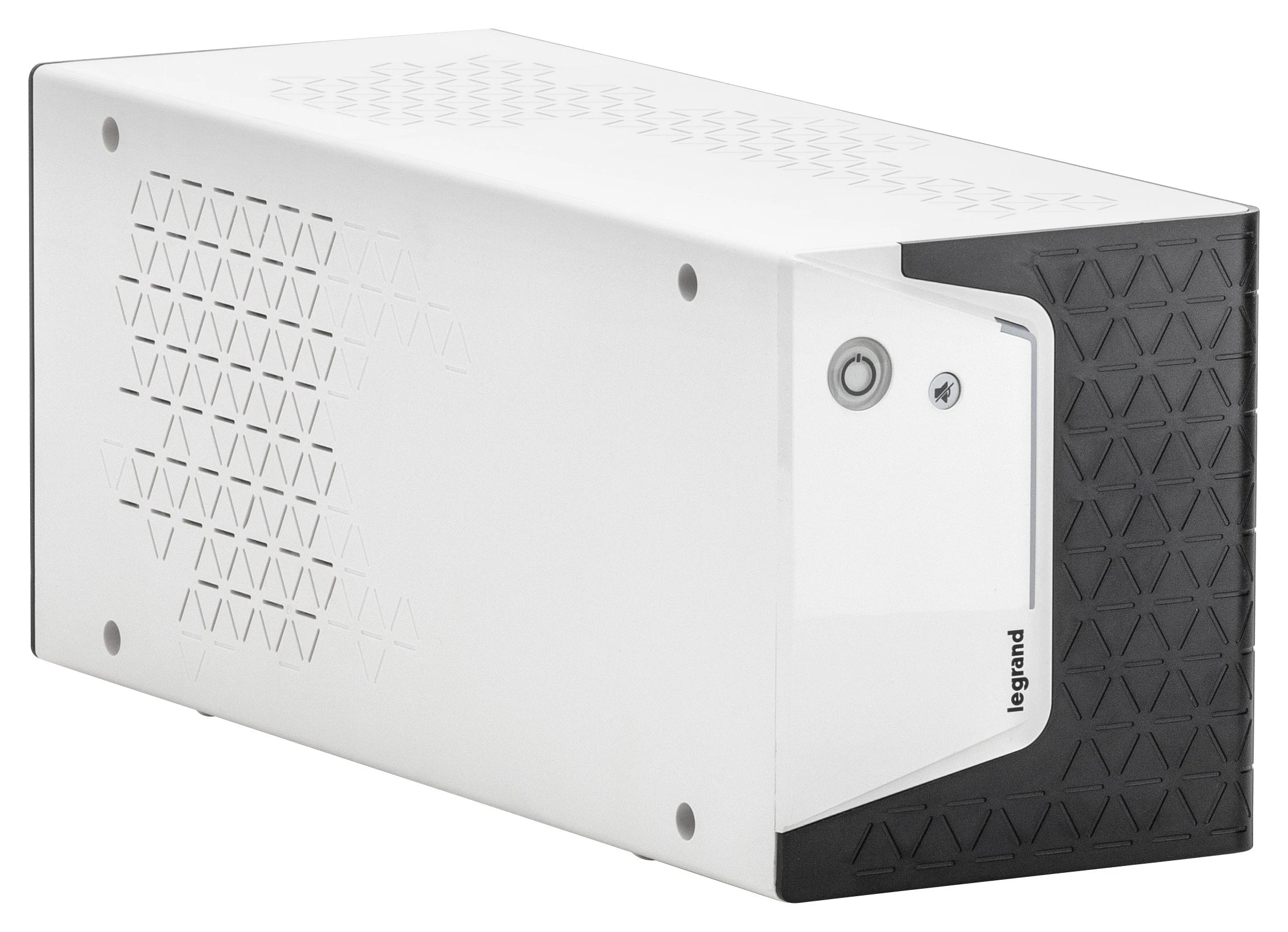 Retro gruppo di continuità Legrand Keor SP 600VA con logo Legrand, pulsante power e prese di backup Schuko + IEC C13