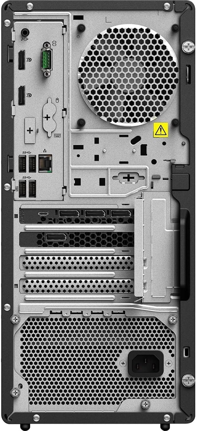 Retro della Lenovo ThinkStation P350 Tower con porte HDMI, USB e slot di espansione, perfetta per configurazioni tecniche avanzate.