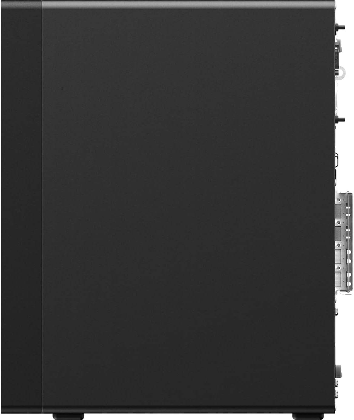Lato destro del case Lenovo ThinkStation P350 Tower, struttura solida per workstation con componenti ad alte prestazioni.