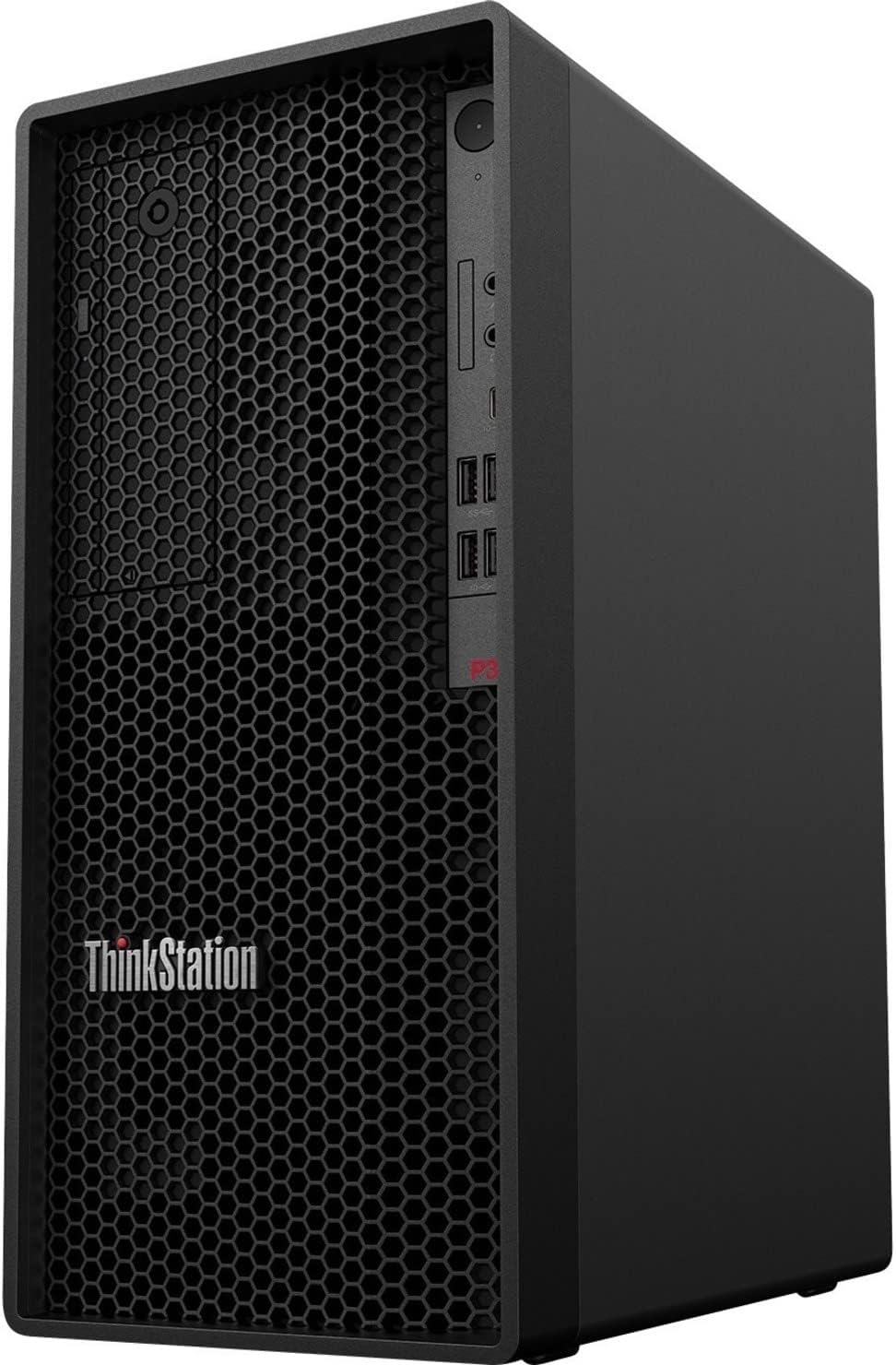 Design compatto della workstation Lenovo ThinkStation P350 Tower, ideale per ambienti professionali con esigenze grafiche avanzate.