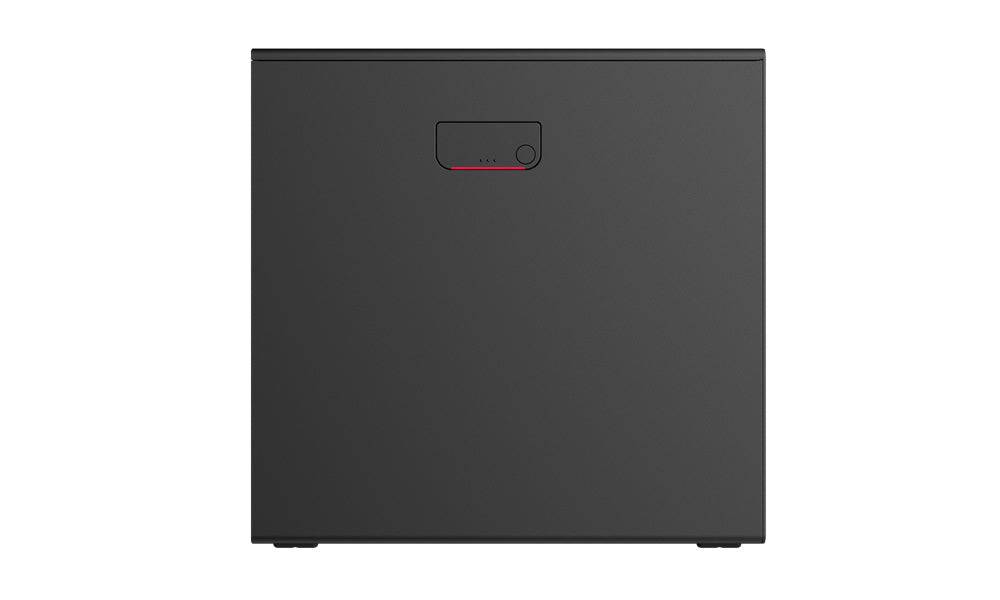 Pannello laterale sinistro della Lenovo ThinkStation P620 Tower con design minimalista e pulsante di apertura.