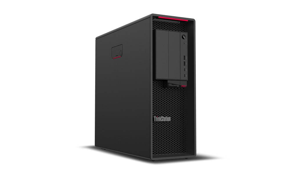 Lenovo ThinkStation P620 Tower con porte frontali USB e design compatto, perfetta per ambienti di lavoro professionali.
