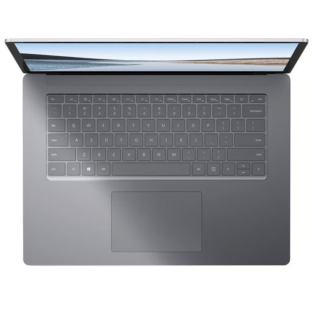 Vista dall’alto del Microsoft Surface Laptop 3 15'' con tastiera ampia e touchpad preciso, perfetto per lavoro e studio in mobilità.
