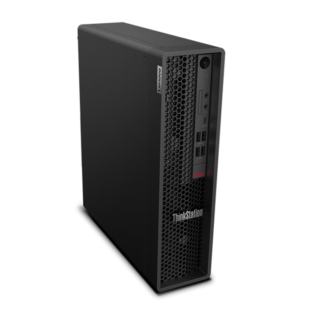 Workstation compatta Lenovo ThinkStation P340 i7 con case SFF nero, ideale per ambienti di lavoro professionali e spazi ridotti.