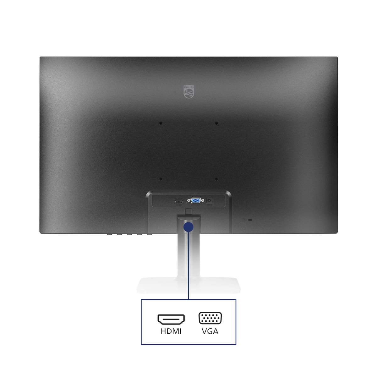 Connettività del monitor Philips 27E2N1100L/00 evidenziata con porte HDMI e VGA, ideale per PC desktop e laptop.