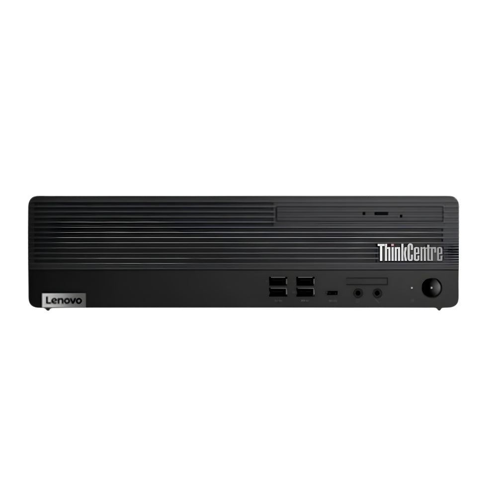 Lenovo ThinkCentre M80s SFF ricondizionato con Intel Core i5-10500, posizionato in orizzontale, vista frontale con porte USB