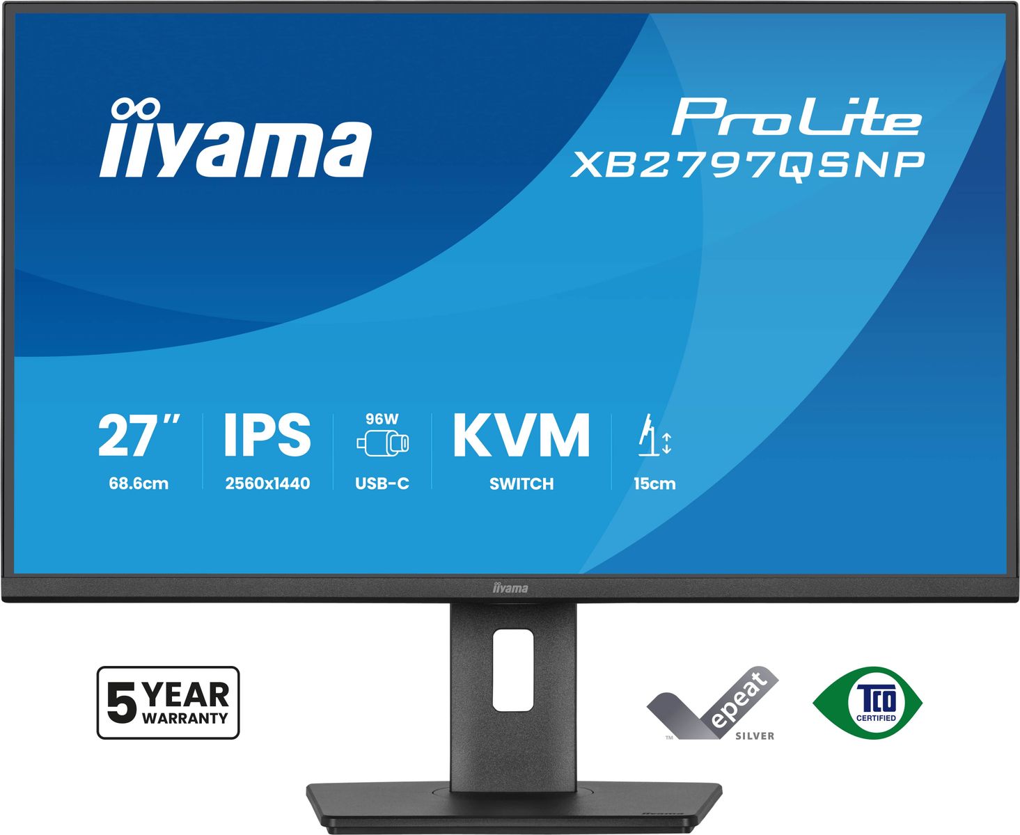 IIYAMA 27 IPS-panel, 2560x1440 USB-C, KVM, HDMI DP