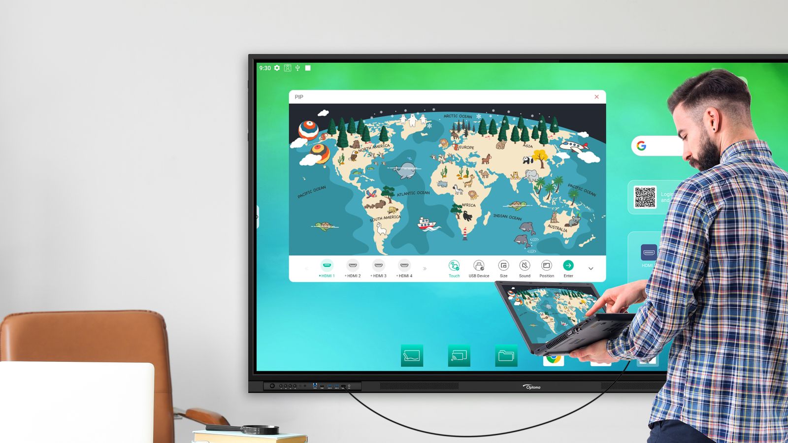 OPTOMA 86 -ANDROID 14 4k 8/64gb google edla touch 2x20W