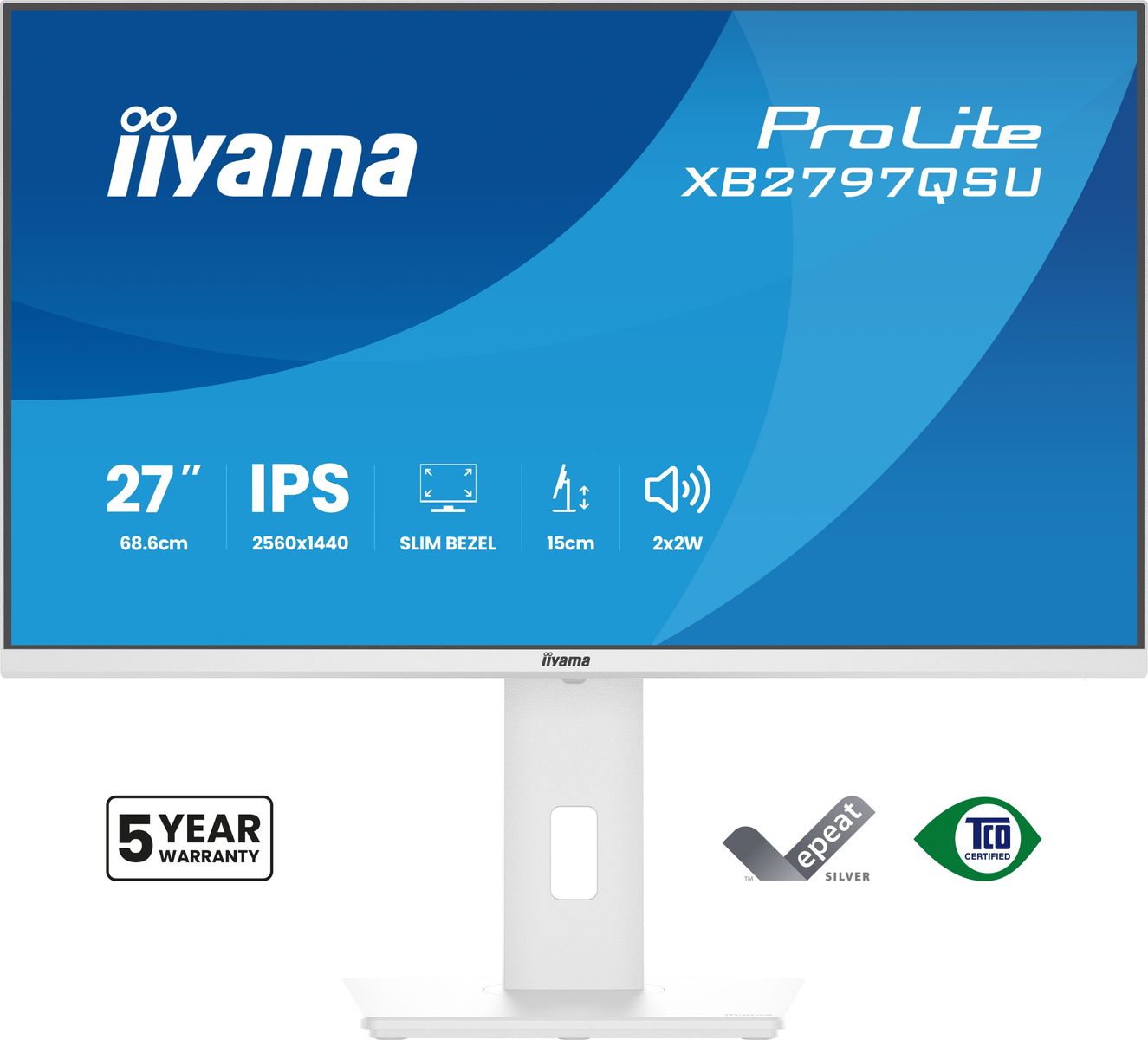 IIYAMA 27 WHITE IPS 2560x1440 2xHDMI DP HUB USB MULTIMED