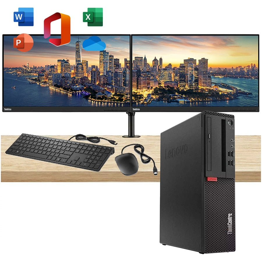 Lenovo ThinkCentre M710s PC Refurbished SFF Bundle | Intel Core Sixth Gen | Windows 11 Pro Microsoft Office 2021 2x Monitor Lenovo ThinkVision T24i-10 IPS 24″ Full HD Mouse and Keyboard Kit