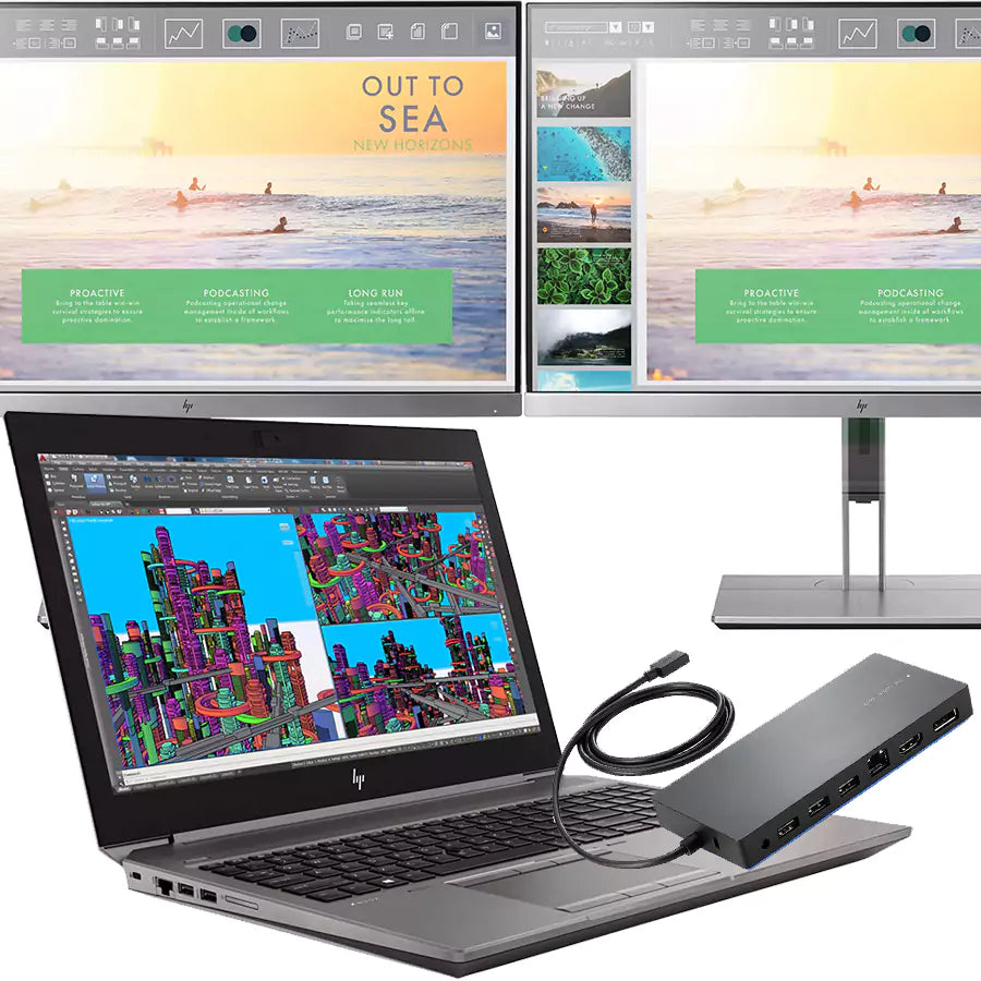 Bundle HP Zbook 15 G5 Mobile Workstation 15,6″ FullHD | Intel Core i7-8650U 4,2 GHz | AMD Radeon WX3100 4 GB | Windows 11 Pro + HP E233 23″ FullHD IPS Dual-Monitor + USB-Typ-C-Dockingstation