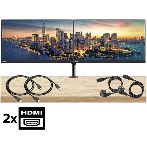 Lenovo ThinkVision T24i 24" FullHD Dual Monitor Bundle with Adjustable Arm Stand VGA HDMI Display Port - Efficiency and Visual Comfort