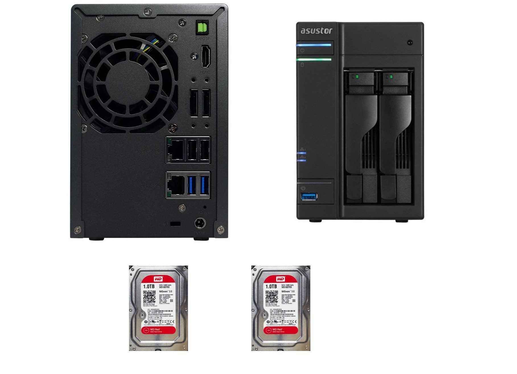 AS6102T NAS COMPLETO DI DUE DISCHI FISSI WD RED WD10EFRX-68FYTN0 NASWARE 3.0
