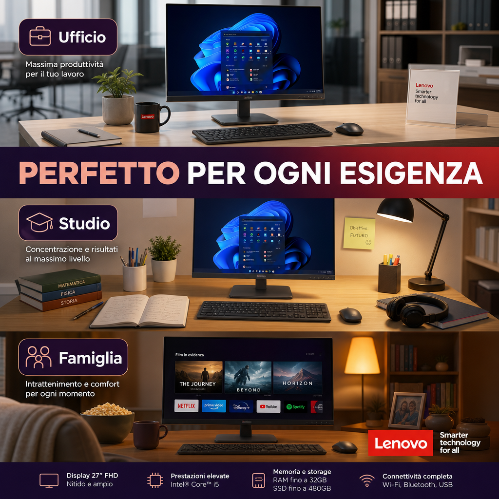 Lenovo All In One 27" ThinkCentre M80q | Intel Core i5-10500T | RAM 32GB | SSD 512GB Windows 11 Pro Office 2021