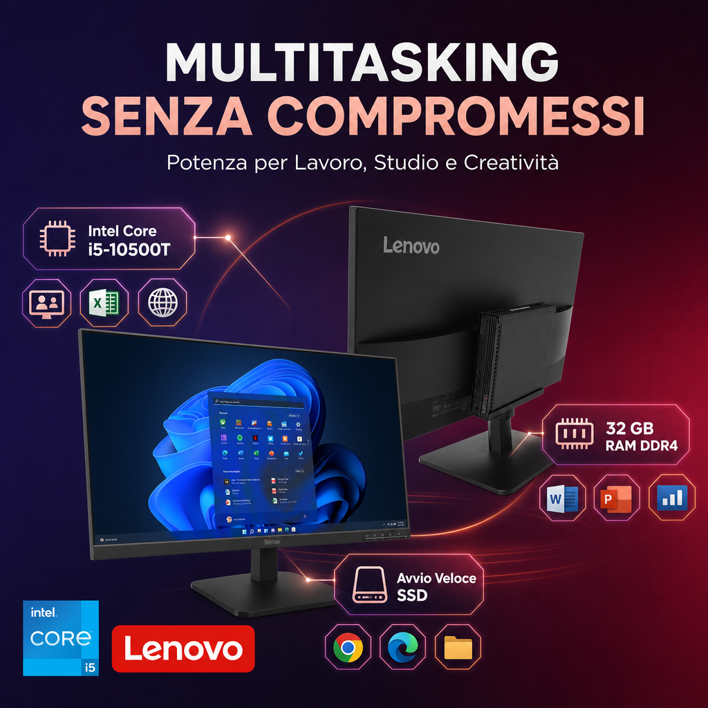 Lenovo All In One 27" ThinkCentre M80q | Intel Core i5-10500T | RAM 32GB | SSD 512GB Windows 11 Pro Office 2021