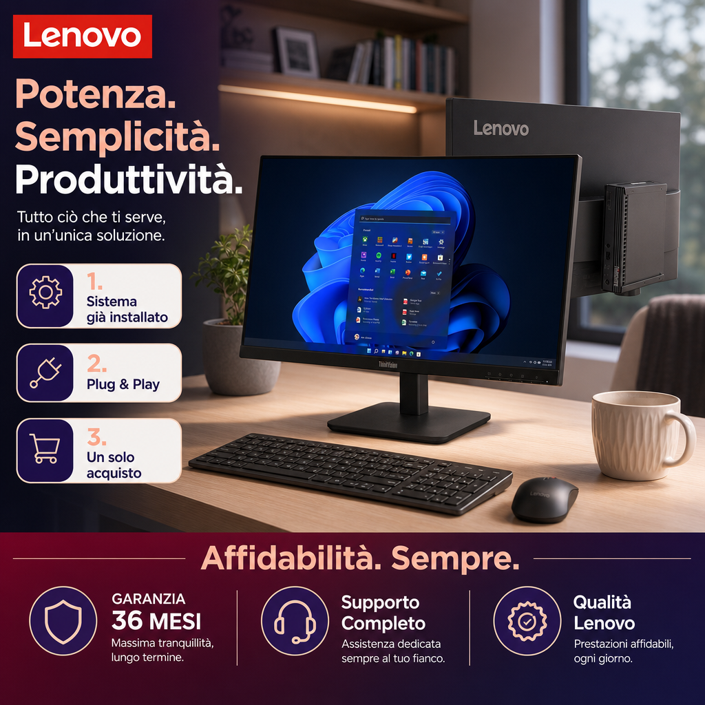 Lenovo All In One 27" ThinkCentre M80q | Intel Core i5-10500T | RAM 32GB | SSD 512GB Windows 11 Pro Office 2021