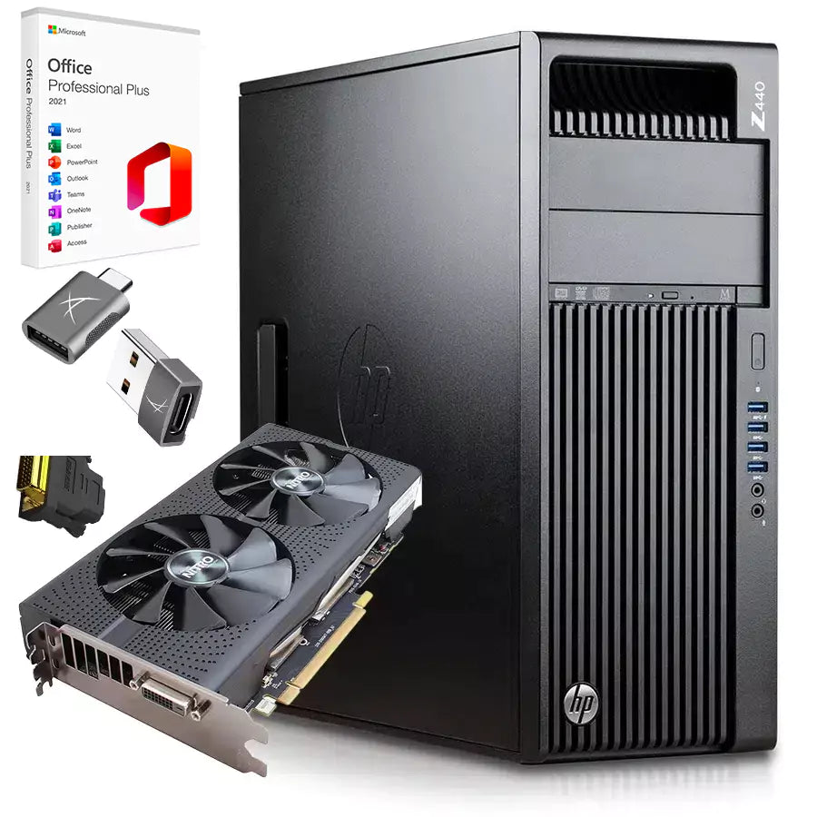 HP Z440 Workstation Tower | Intel Xeon E5-2680 V3 | SSD 512GB | RAM 16GB | ATI Radeon Sapphire RX470 8GB | Windows 11 Pro Microsoft Office 2021 Pro